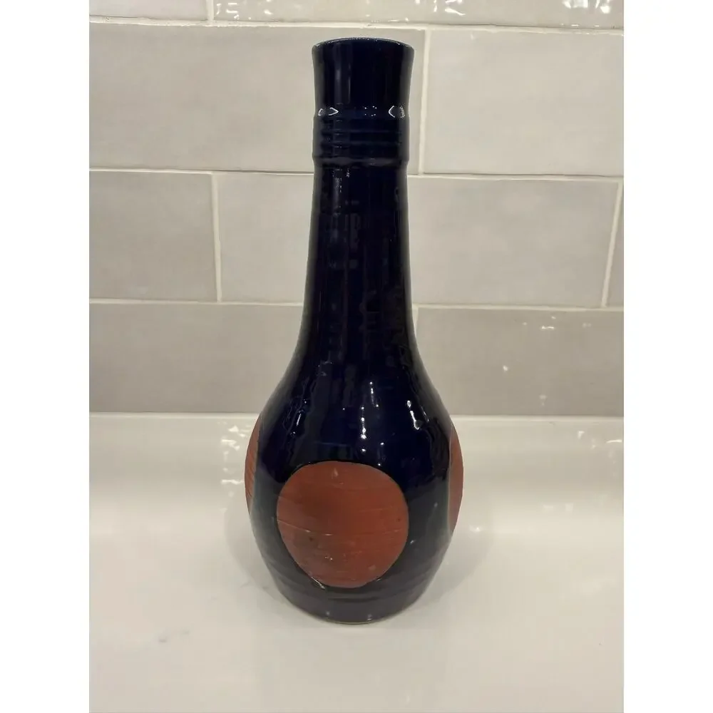 Cobalt Blue Vase with‎ Terra Cotta Colored Circles Made in Japan